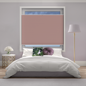 Tensioned Dovestone Blackout Orchid Pleated Honeycomb Blind Bottom Up Closed