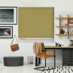 Free Hanging Dovestone Saffron Pleated Honeycomb Blind Bottom Up Closed