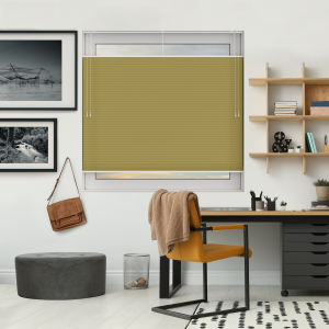 Free Hanging Dovestone Saffron Pleated Honeycomb Blind Bottom Up Top Down Closed