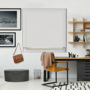 Free Hanging Dovestone Taupe Pleated Honeycomb Blind Bottom Up Closed