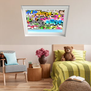 Graffiti (BLACKOUT) Velux Roof Window Blinds White Frame