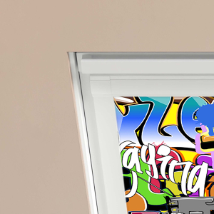 Graffiti (BLACKOUT) Velux Roof Window Blinds Detail White Frame