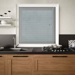 Grey Venetian Blinds Open
