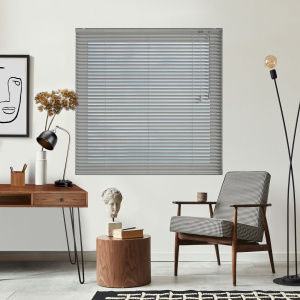 Grey Wood Effect Venetian Blinds Open