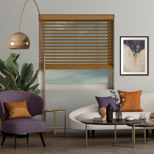 Honey Wood Venetian Blinds Open