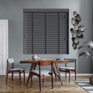 Khol with Smoke Tape Wood Venetian Blinds