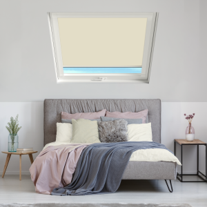 Latte (BLACKOUT) Roto Roof Window Blinds White Frame