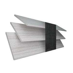 Lunar Oak Wood Grain Faux Wood with Jet Tape Wood Venetian Blinds 3 Slats