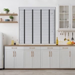 Lunar Oak Wood Grain Faux Wood with Jet Tape Wood Venetian Blinds