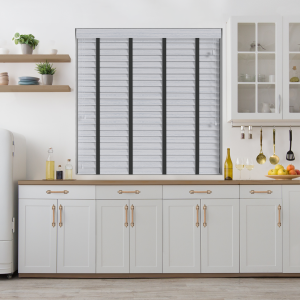 Lunar Oak Wood Grain Faux Wood with Smoke Tape Wood Venetian Blinds