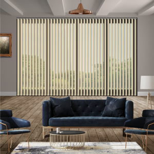 Luxe Beige Vertical Blinds Open