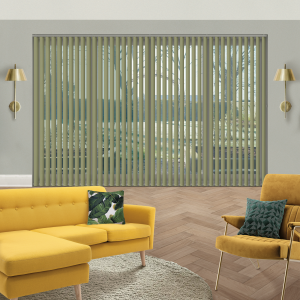 Luxe Green Vertical Blinds Open