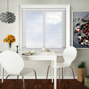 Metal Sheer White Cordless Honeycomb Pleated Blind Open