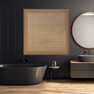 Mid Oak Venetian Blinds Open