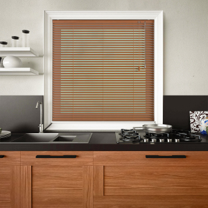 Mid Wood Venetian Blinds Open