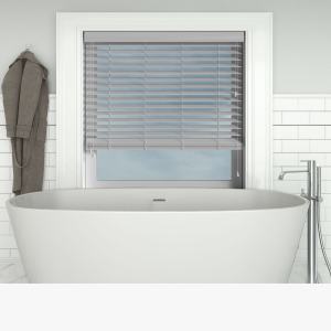 Mission Faux Wood Wood Venetian Blinds Open