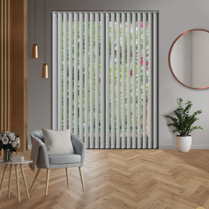 Origin Cloud Grey Vertical Blinds Open