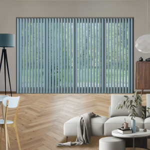 Origin Pastel Blue Vertical Blinds Open
