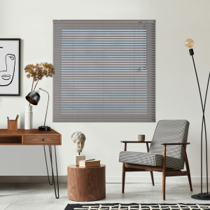 Pin Stripe Cocoa Venetian Blinds Open
