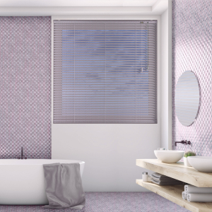 Pink Silver Texture Venetian Blinds Open