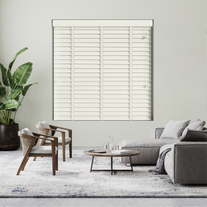 Polar with Chalk Tape Wood Venetian Blinds