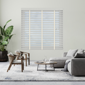 Porcelain Glow with Duck Tape Venetian Blinds Open