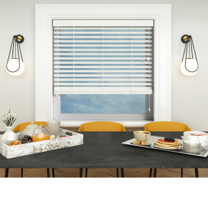Pure White Wood Venetian Blinds Open
