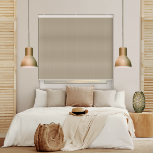 Sable Tuscan Beige Blackout Cordless Honeycomb Pleated Blind Open