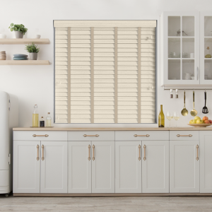 Scandi Oak Wood Grain Faux Wood with Light Beige Tape Wood Venetian Blinds