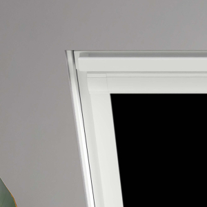 Shower Safe Black (BLACKOUT) Velux Roof Window Blinds Detail White Frame