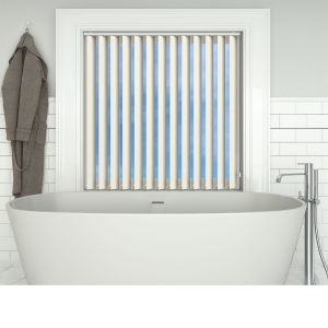 Shower Safe Butter Cream Vertical Blinds Open