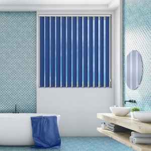 Shower Safe Imperial Blue Vertical Blinds Open