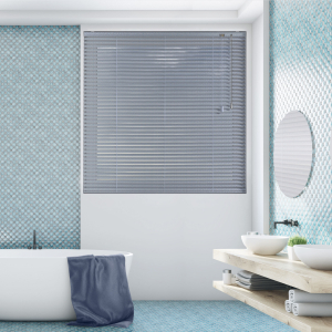Silver Blue Texture Venetian Blinds Open