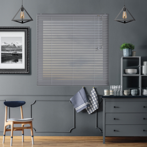 Silver Stripe Venetian Blinds Open