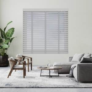 Smoky Ash with Lunar Tape Venetian Blinds Open