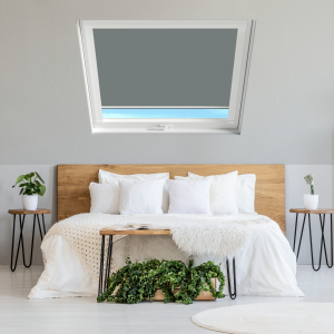 Smoldering Charcoal (BLACKOUT) Aurora Roof Window Blinds White Frame