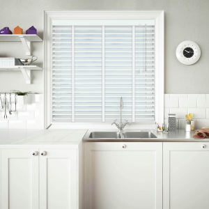 Snow White with Natural Tape Venetian Blinds Open