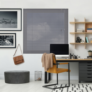 Textured Charcoal Venetian Blinds Open