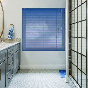 Textured Deep Blue Venetian Blinds Open