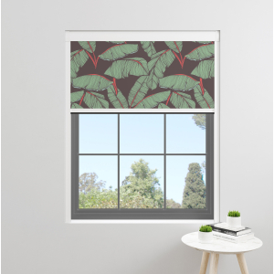 Tropical Leaf Charcoal Bloc Blinds Cassette Blinds Inside Fit