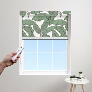 Tropical Leaf White Electric BlocOut Cassette Blinds Edge Fit