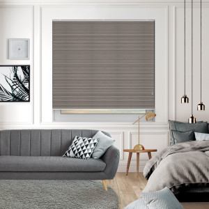 Free Hanging Vexia Blackout Camel Pleated Honeycomb Blind Bottom Up Closed