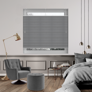 Free Hanging Vexia Blackout Grey Dawn Pleated Honeycomb Blind Bottom Up Top Down Closed
