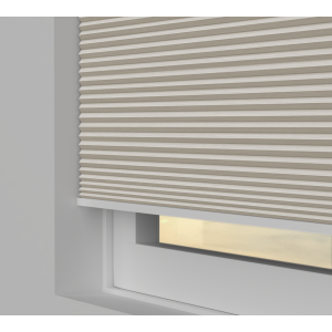 Free Hanging Vexia Blackout Oatmeal Pleated Honeycomb Blind Side View