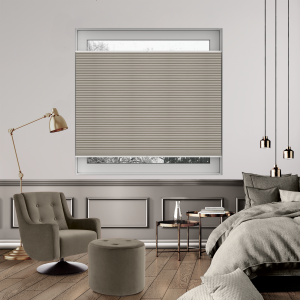 Tensioned Vexia Blackout Stone Pleated Honeycomb Blind Bottom Up Closed