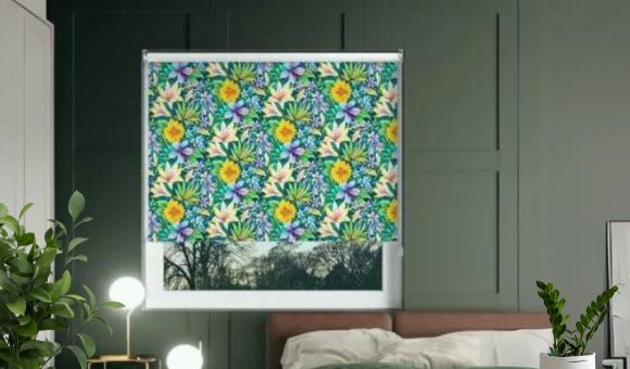 Green Patterned Roller Blinds