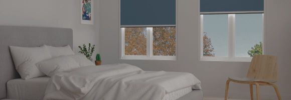 Blue blackout blinds with side tracks