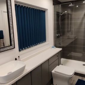 Shower Safe Navy Vertical Blinds
