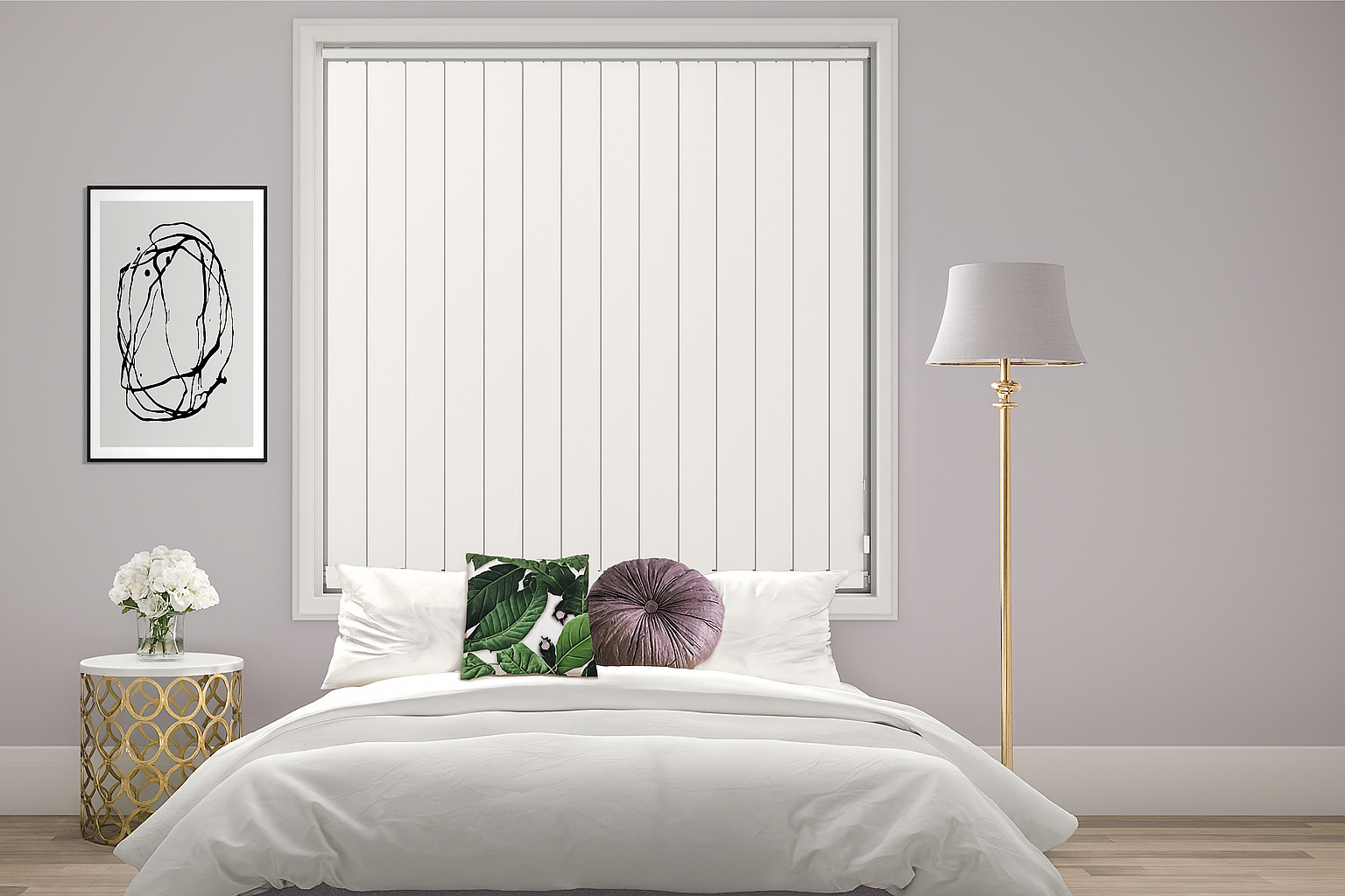 Beige vertical thermal blind in the bedroom
