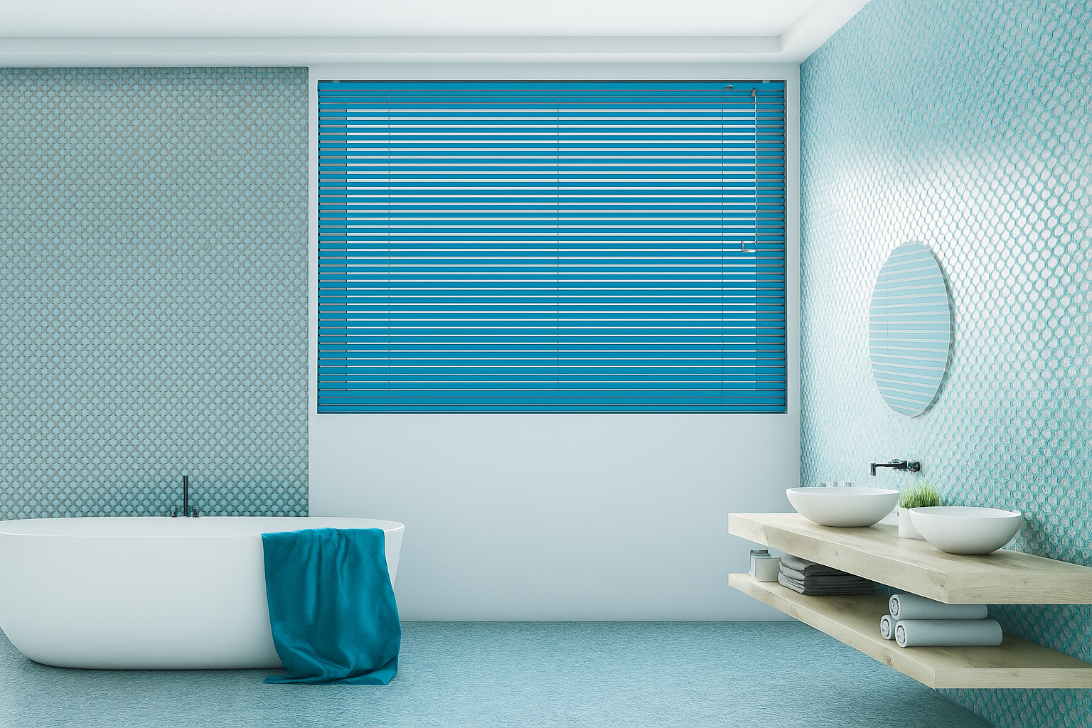 Matt bluegreen Venetian blind, custom made to measure in the UK